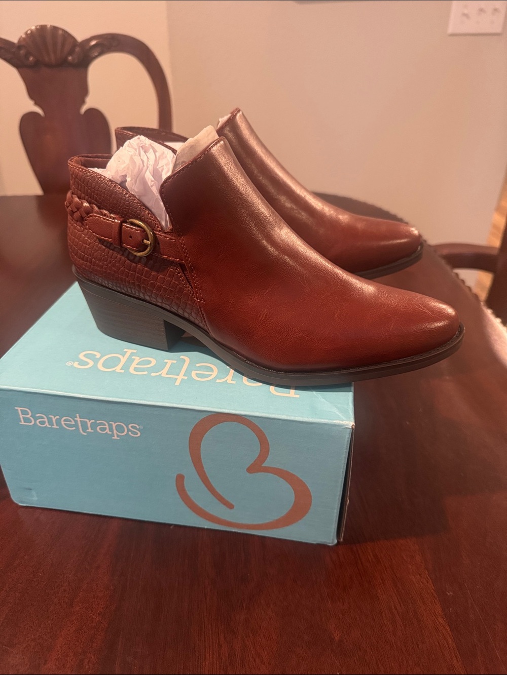 BareTraps Brown Leather Ankle Booties with Buckle Detail